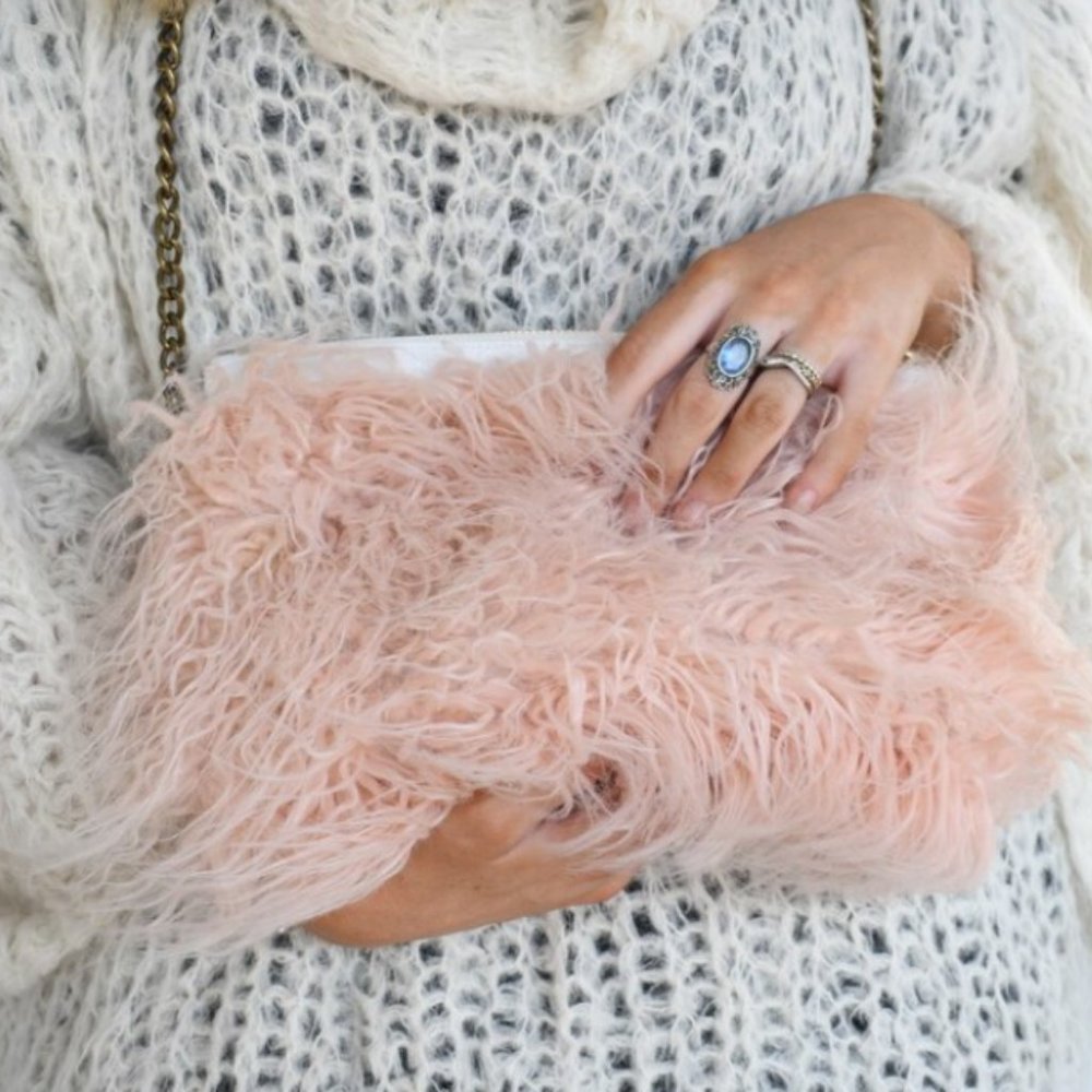 Tibetan Lamb Faux Fur Pink Crossbody Bag